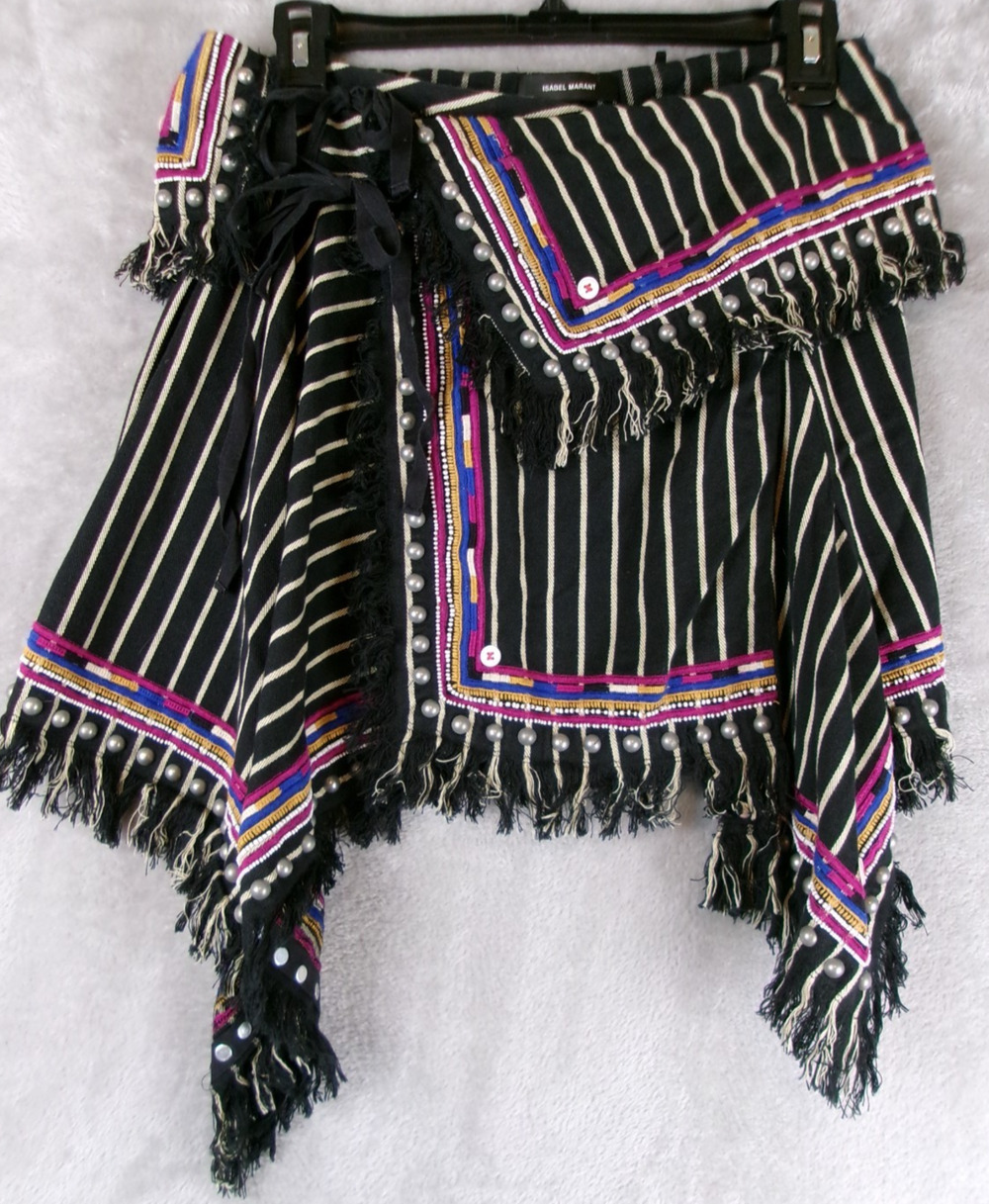 ISABEL MARANT Asymmetric Fringe Wrap Skirt 36 Black ba&sh johanna ortiz sea york